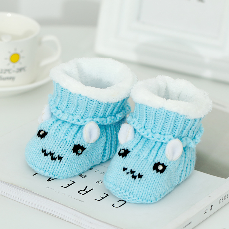 Otoño invierno 0-6 meses tejido a mano zapatos de lana de bebé cien días luna llena bebé no cae zapatos 3 más peluche zapatos de algodón engrosado pic 14