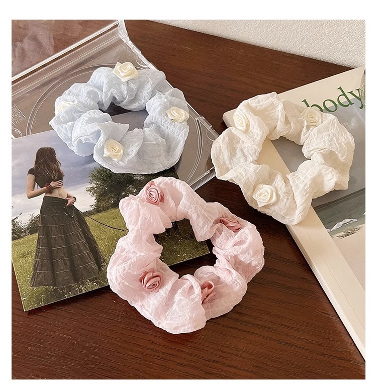 法式少女玫瑰花发绳甜美小号发圈优雅气质头绳大肠圈发饰头饰新款详情5