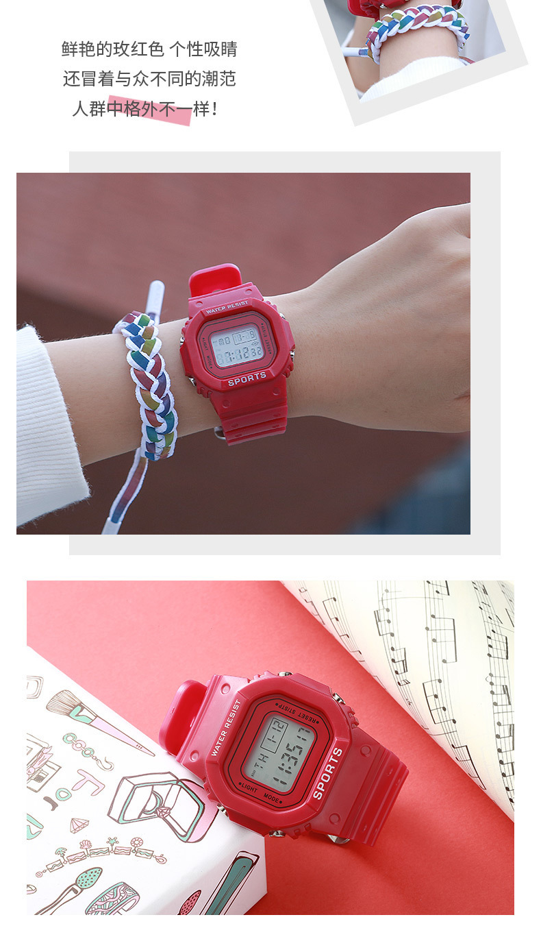 Foreign trade student sports electronic watch for men and women, multi-functional luminous alarm clock, waterproof matcha green small square electronic watch pic 17