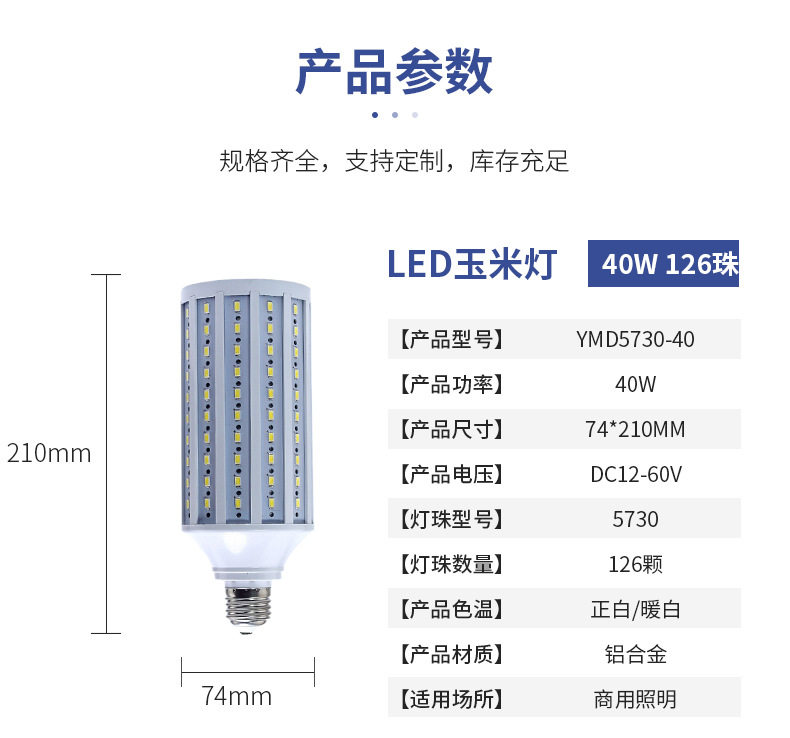 LED玉米灯太阳能灯ACDC24V36V48V60v大功率夜市摊电瓶灯泡详情3