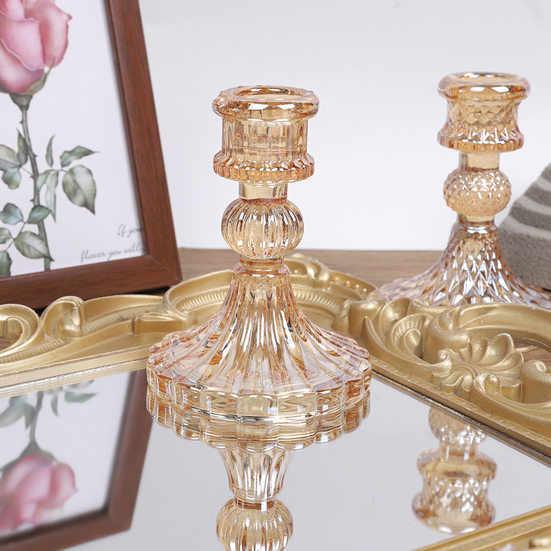 Creative home minimalist ins glass candlestick, home candle base, dining table candle stand pic 6