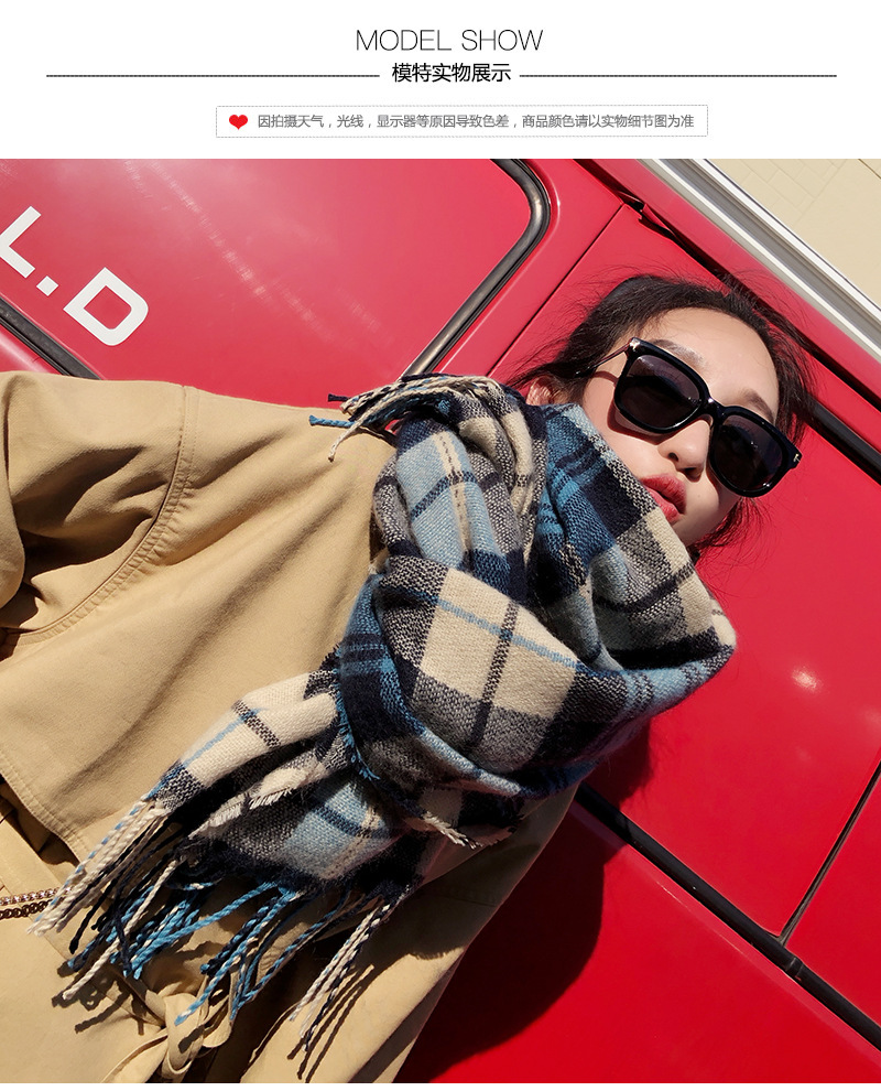 New Korean style checkered scarf for women in autumn and winter, versatile faux cashmere tassel shawl, thick and warm winter scarf wholesale pic 19