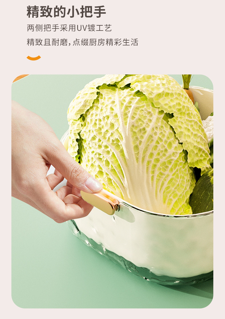 双层沥水篮洗菜盆家用客厅塑料水果盘加厚厨房滤水菜篓淘米洗菜篮详情8