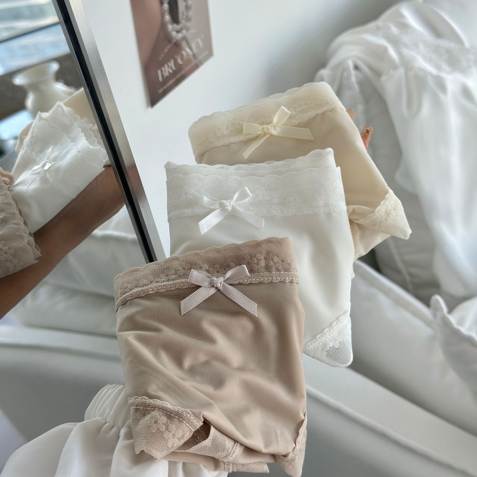 女生中腰冰丝内裤女蕾丝边纯棉全棉抗菌裆少女款大码无痕女士内裤详情5