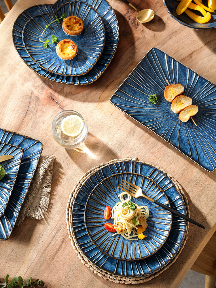 新款北欧创意碗碟陶瓷盘浮雕家用个性复古餐厅果盘餐具面盘详情3