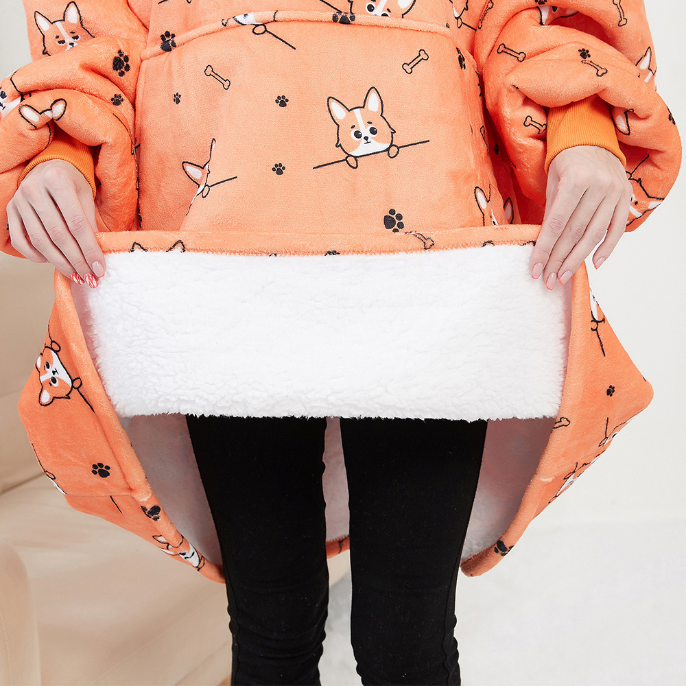 鹏民懒人套头抓绒服连帽电视毯户外衣保暖睡袍懒人毯防寒衣现货批2023新款详情7