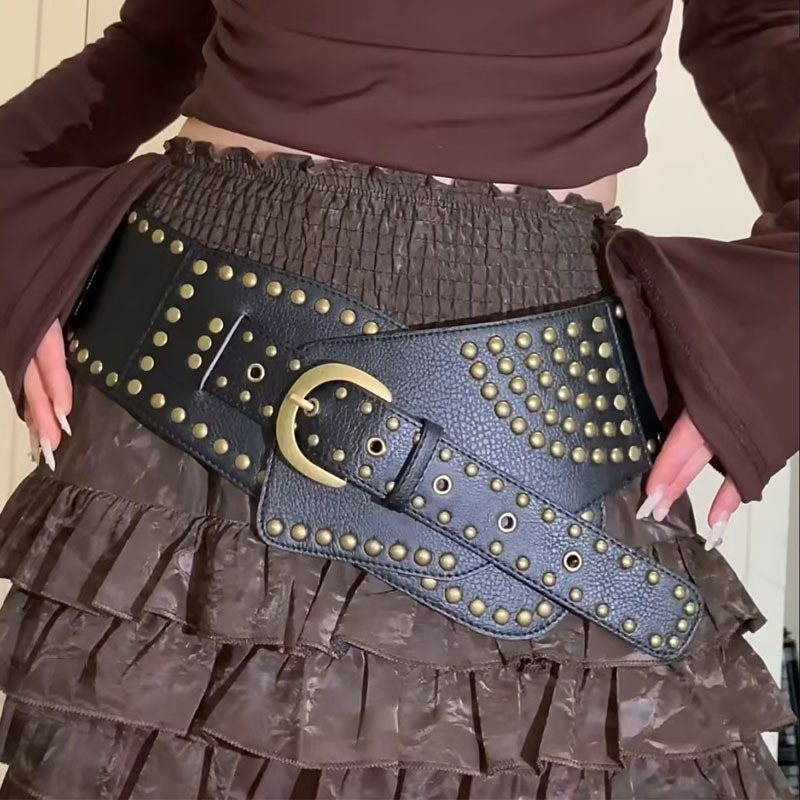 IAMSURE欧美风铆钉复古腰带vintage宽皮带女加宽腰封外搭辣妹穿搭详情3