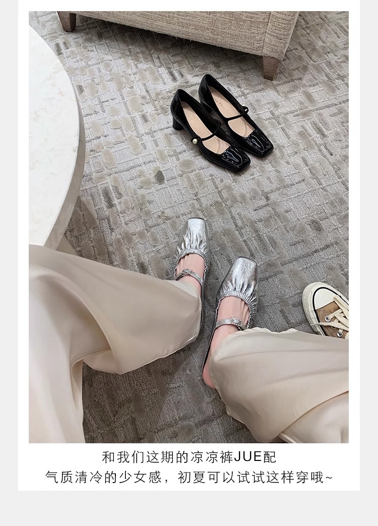 羊皮版葡萄妈同款法式银色方头芭蕾鞋女包头半拖鞋夏外穿粗跟凉拖详情21