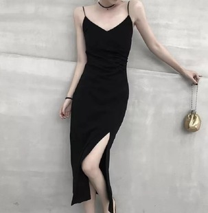 黑色吊带气质连衣裙夏季女法式吊带裙设计感裙子内搭打底小黑裙详情1