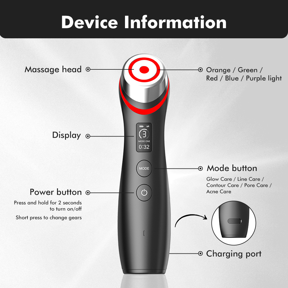 Cross-border new product: 5-color light introduction ems micro-current vibration massage device, Red and Blue Light Water Light Pore Beauty device pic 8