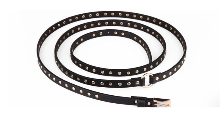 Comercio exterior europa y américa moda punk negro extra largo alrededor de dos anillos de remaches mujeres cintura fina cinturón de estilo fino de las mujeres pic 21