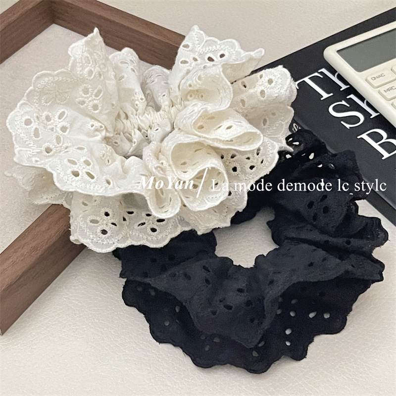 French retro atmosphere lace large intestine hair tie, popular embroidery with hollowed-out patterns and ruffled edges, hair accessory and hair band pic 10