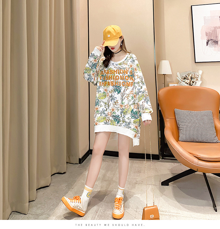 批发2020秋季大码宽松中长款套头薄款T恤上衣时尚洋气卫衣女潮详情20