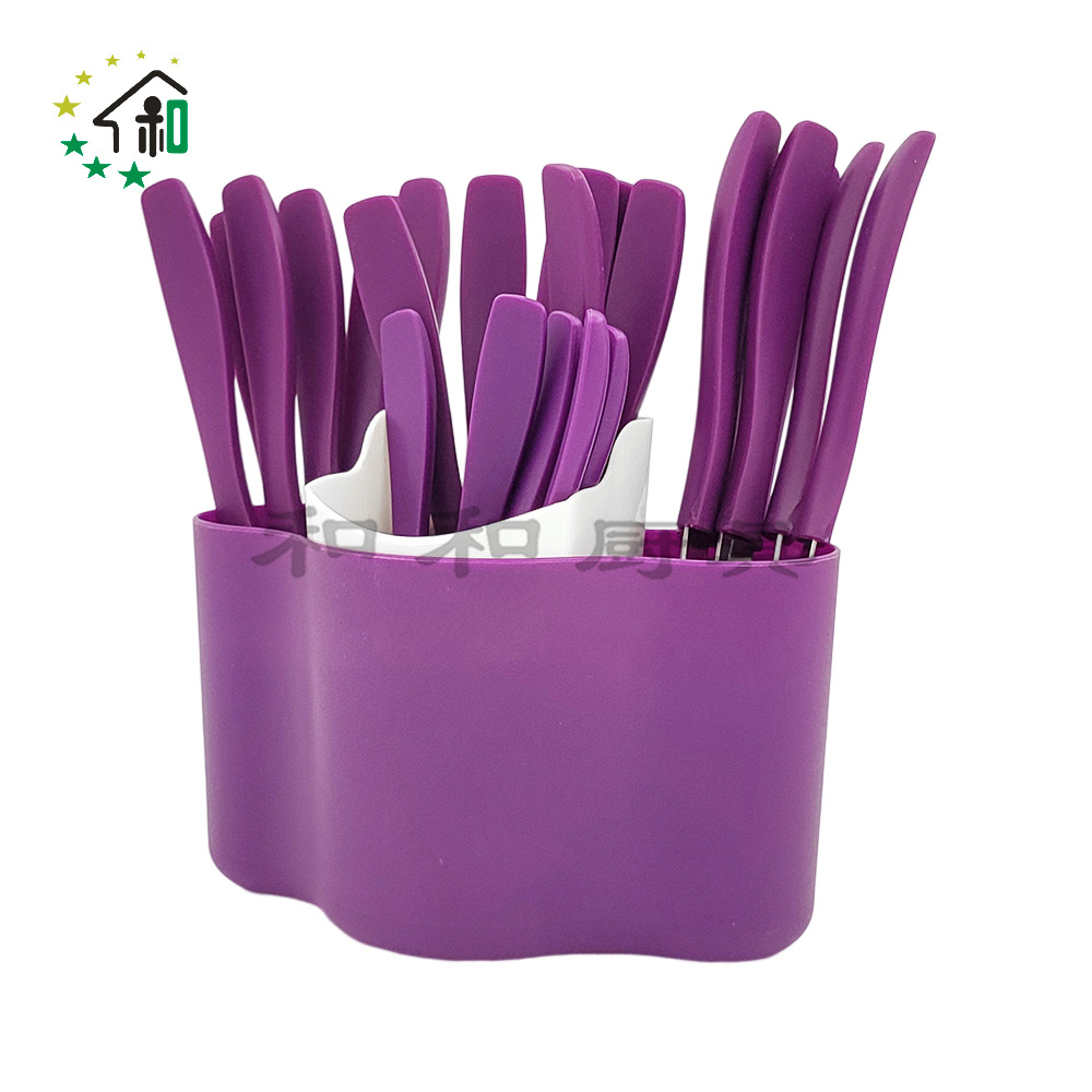 收纳桶塑料手柄西餐牛排餐具不锈钢刀叉勺子24件套装 cutlery set详情24