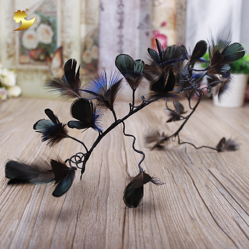 Xinyun Direct Sales Baroque feather bride Peacock Feather fan-shaped headwear Crown Versatile Cheongsam photo headwear pic 16