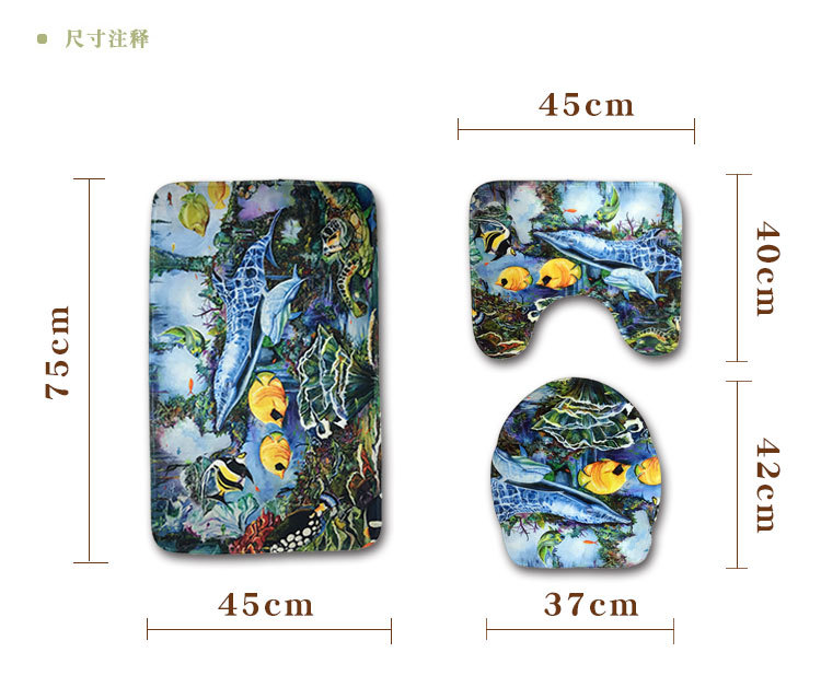 跨境海底世界马桶垫三件套海豚地垫3件套防滑吸水浴室垫wish爆款详情6