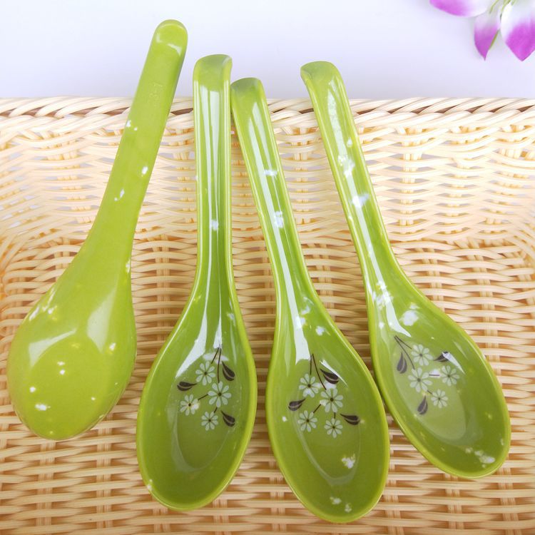Green jade-like spoon, rice spoon, small rice spoon, porcelain-like melamine spoon, green fast food spoon pic 4