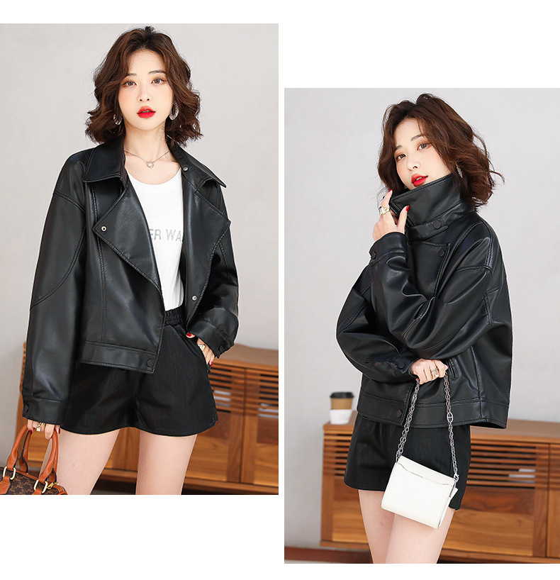 小皮衣女士欧洲站2022春秋装新款韩版短款机车服宽松pu皮夹克外套详情11
