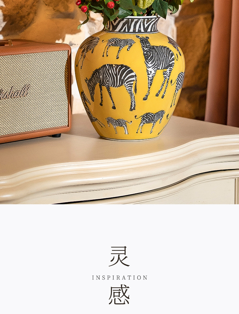 陶瓷花瓶黄色瓷器玄关摆件客厅居家插花高级感大号陶瓷瓶子详情1