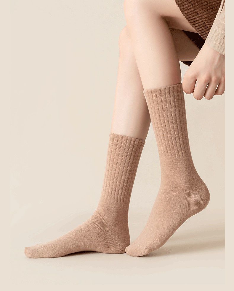 袜子女秋冬季竖条纹纯色中筒袜ins潮百搭无骨堆堆袜学生运动长袜详情22