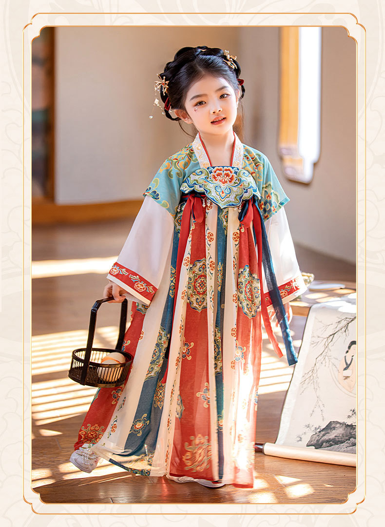 国潮汉服女童夏季新款原创唐装刺绣襦裙女孩幼儿园演出超仙连衣裙批发详情15