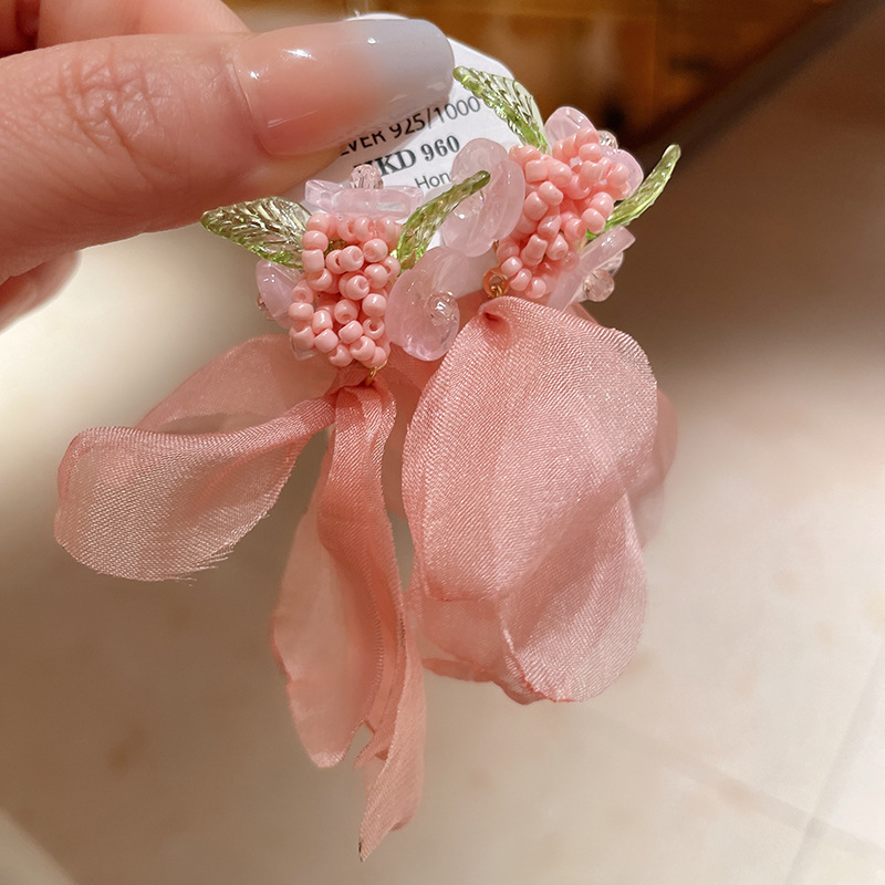 Silver needle forest-themed flower mesh ear studs, simple and fashionable atmosphere earrings, niche and versatile country-style earrings wholesale pic 39