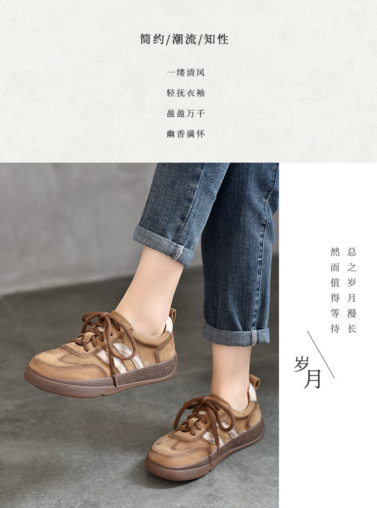 真皮女鞋平底鞋2024春夏新款休闲百搭四季女鞋低帮运动风德训鞋详情16