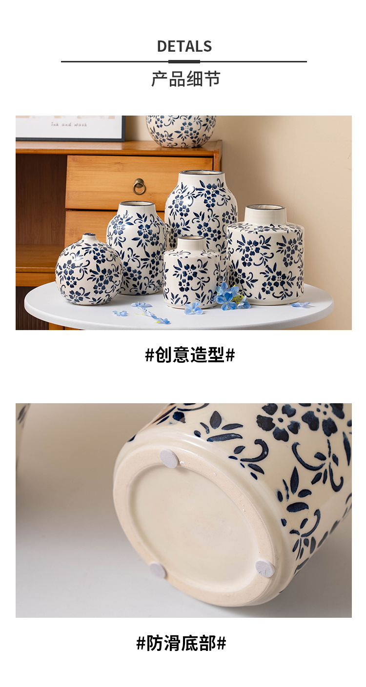 2025新中式高级感青花瓷大肚花瓶陶瓷复古客厅玄关鲜花插花装饰品配合吸顶灯更显雅致花瓶水培花瓶详情10