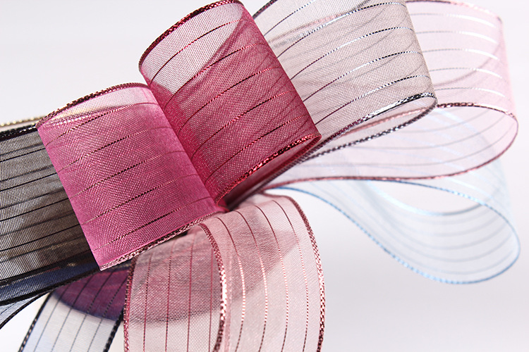 Wholesale of Dingxin bright silk striped ribbons, DIY handmade hair accessories, bouquets, packaging, transparent snow gauze ribbons, bows and colorful ribbons pic 8