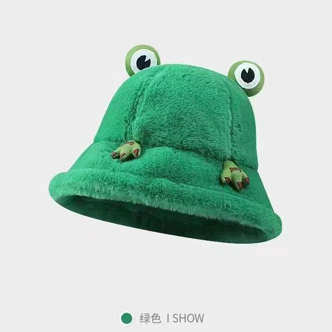 卡通羊羔绒盆帽女2023冬季加绒保暖显脸小青蛙渔夫帽网红毛绒帽女详情4