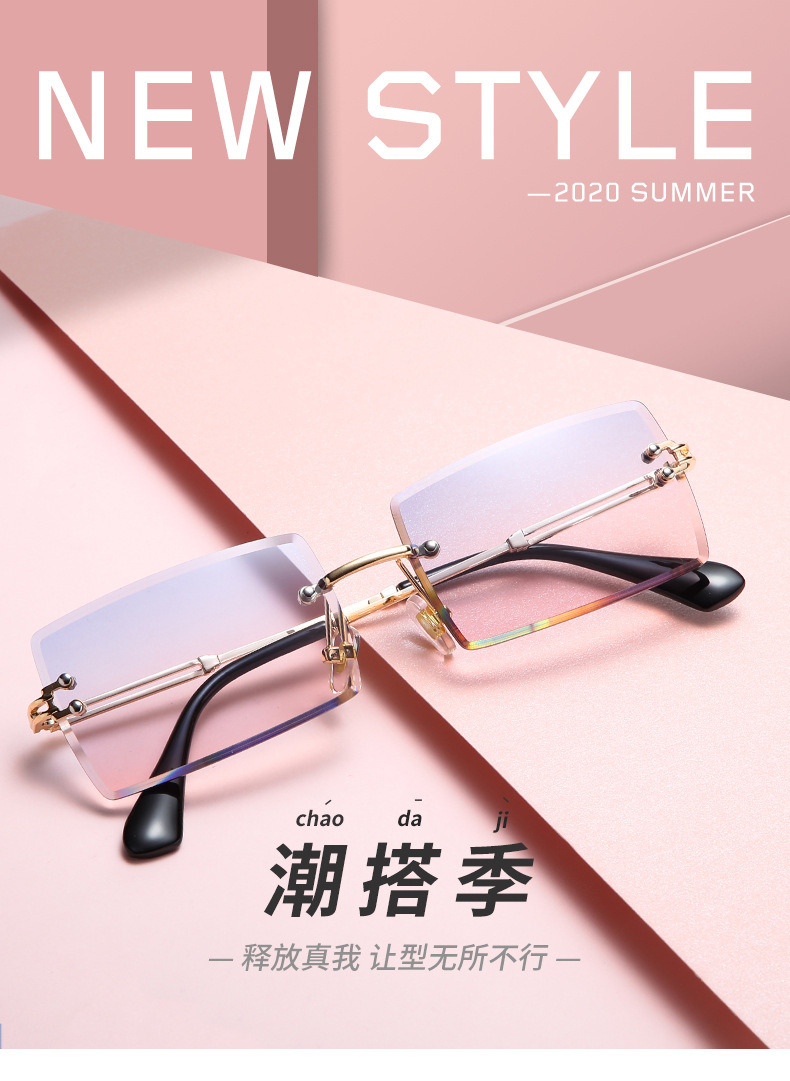 New frameless trimmed square gradient ocean sunglasses, European and American fashion, Instagram-popular street style sunglasses pic 11