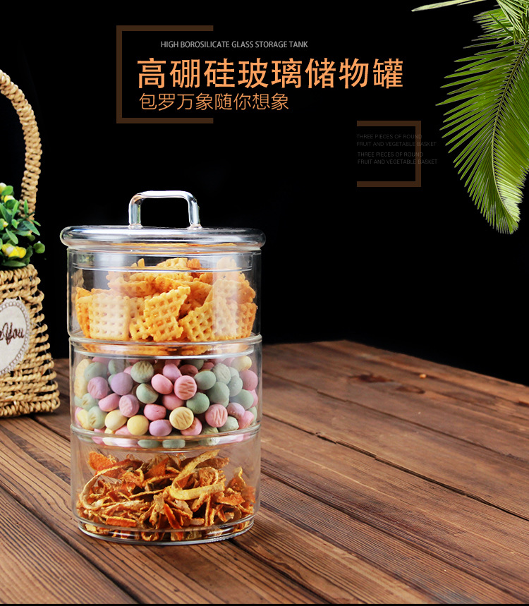 New glass bowl, fruit and vegetable salad bowl, home snack storage jar, multi-layer sealed storage jar, salad bowl pic 1