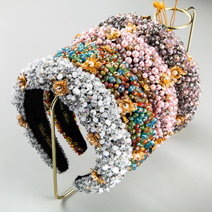 French retro, light luxury, heavy craftsmanship hair bands, high-end feel, rhinestone wide headbands, elegant hair accessories for balls, wholesale and export pic 1