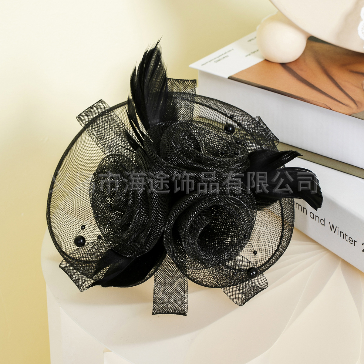 Cross-border European banquet evening dress, elegant socialite top hat, fashionable feather, flower, retro hat flower, banquet hair accessory pic 11