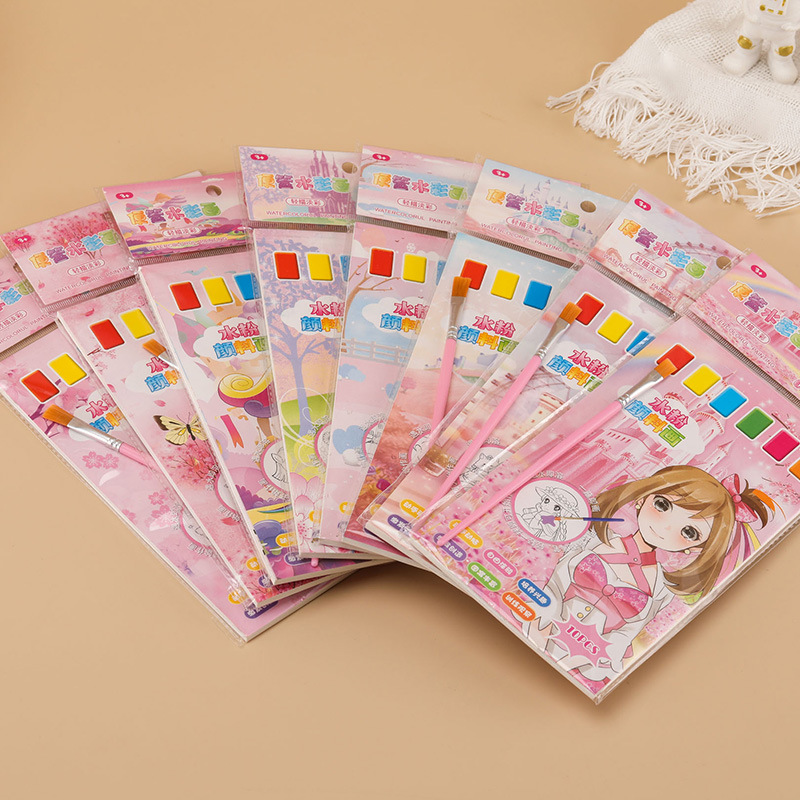 包邮便签涂色填色本批发自带颜料涂鸦画画本便携水彩颜料画详情4