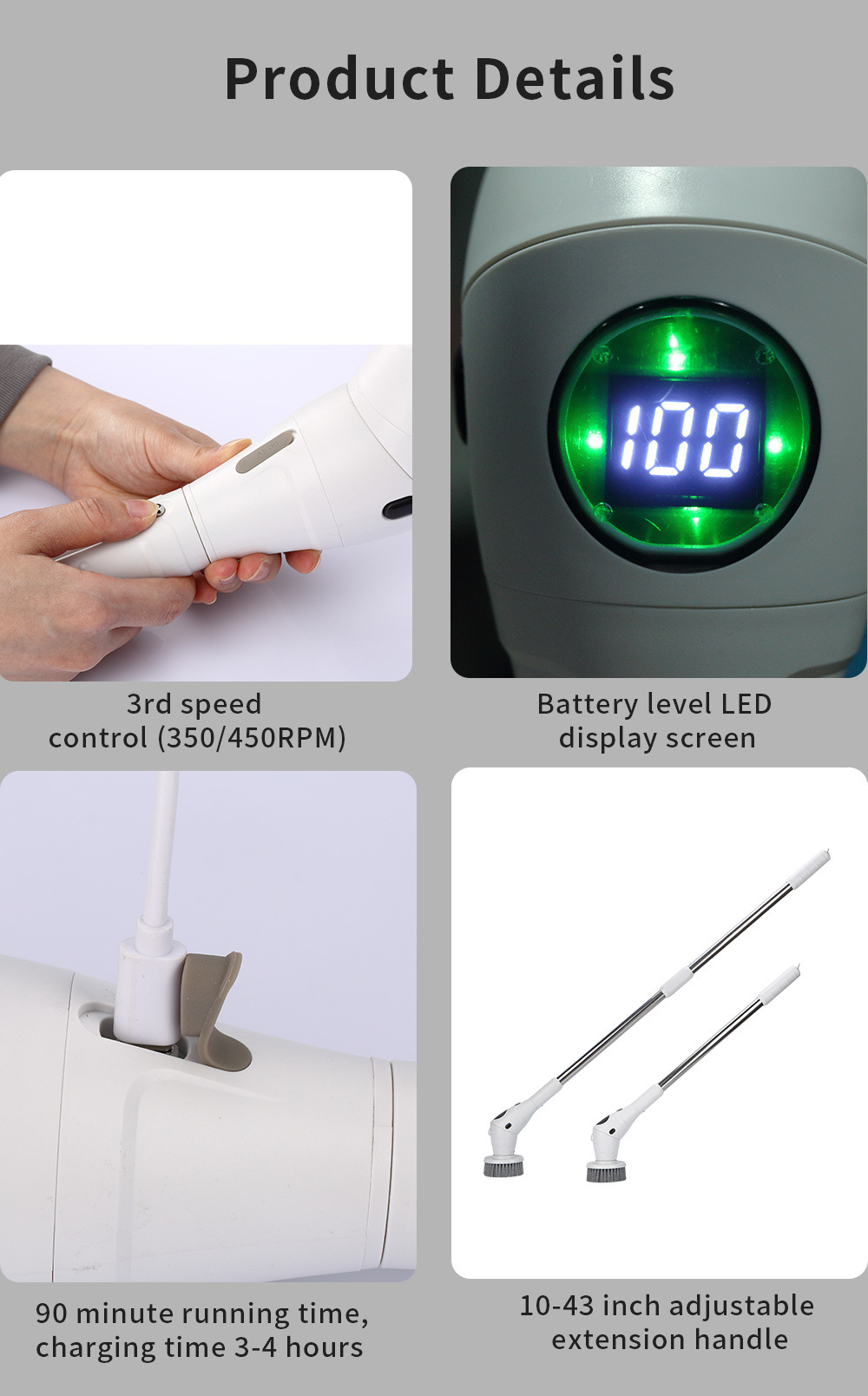 The new electric cleaning brush features an 8-in-1 display screen, three-position rotatable night light, and is a multi-functional waterproof wireless cleaning brush pic 18