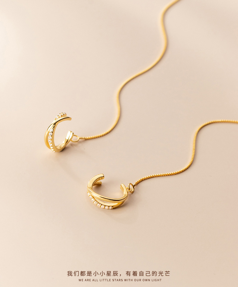 严选锆石交叉耳夹2024流苏耳线款的耳环纯银高级感轻奢小众耳饰品详情6