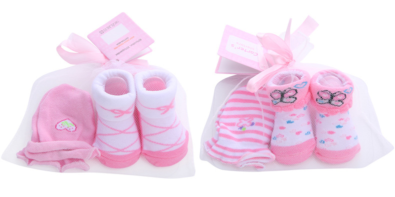 Factory direct sales of cute cartoon baby sock sets with striped polka dots, spring and autumn pure cotton mid-calf baby socks + gloves pic 1