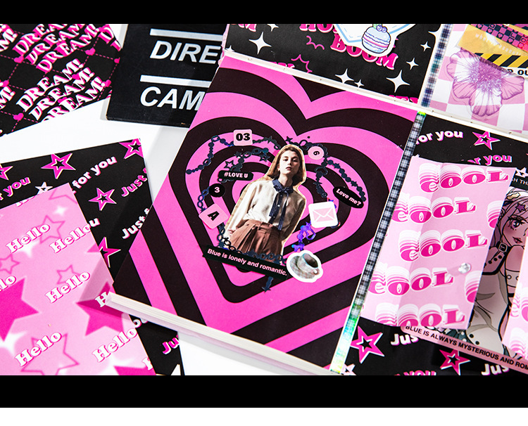 语闲无粘性素材纸 甜心电波甜酷系列可撕美式风手帐diy造景打底纸详情21