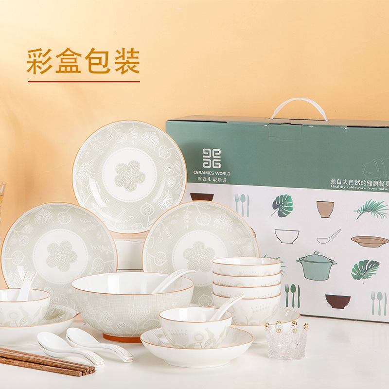 Jingdezhen Ceramic Tableware gift Box set: Japanese-style simple household bowls, plates, chopsticks, instant noodle bowls, soup bowls, ceramic bowls pic 5