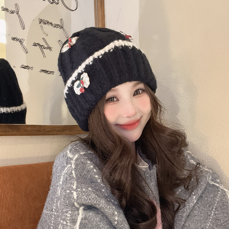 甜美毛线帽女秋冬保暖冷帽显脸小针织帽子可爱加绒女士护耳套头帽详情10