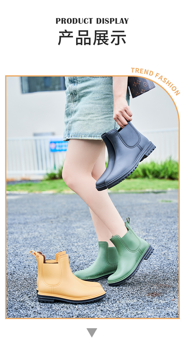 跨境时尚切尔西短筒雨鞋女士松紧雨靴马丁靴防滑水靴成人雨鞋套详情14