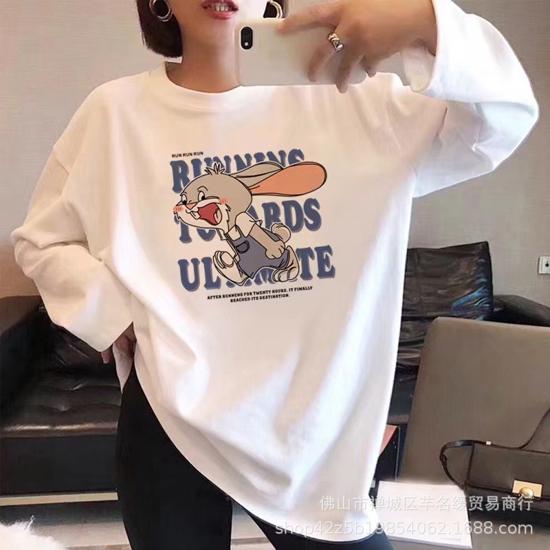 2023春秋新款女装长袖t恤韩版休闲大码女式t恤上衣打底衫外贸批发详情1