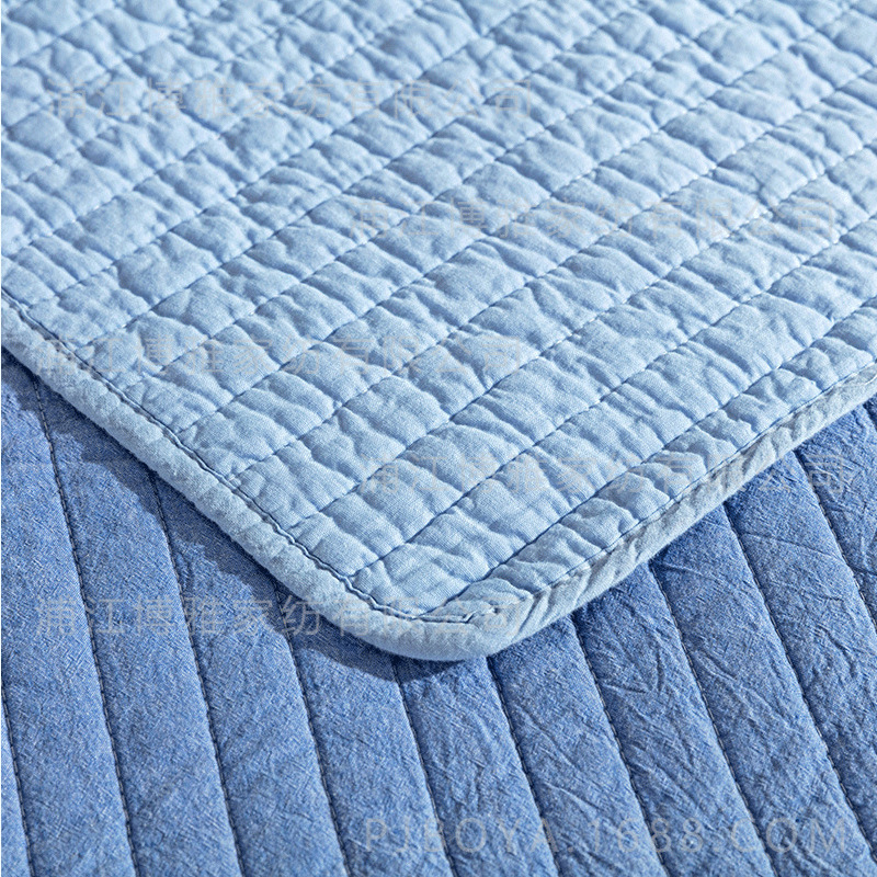 Simple and high-end quilted quilt, blue striped pure cotton three-piece bed cover, spring and summer air conditioner quilt, washed quilt wholesale pic 14