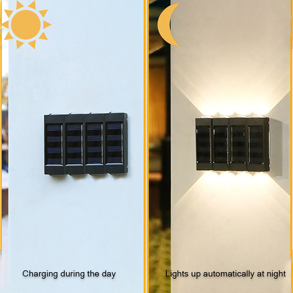New type of top and bottom light-emitting, spliced solar wall lamp, outdoor courtyard, outdoor waterproof wall-washing lamp factory direct sales pic 9