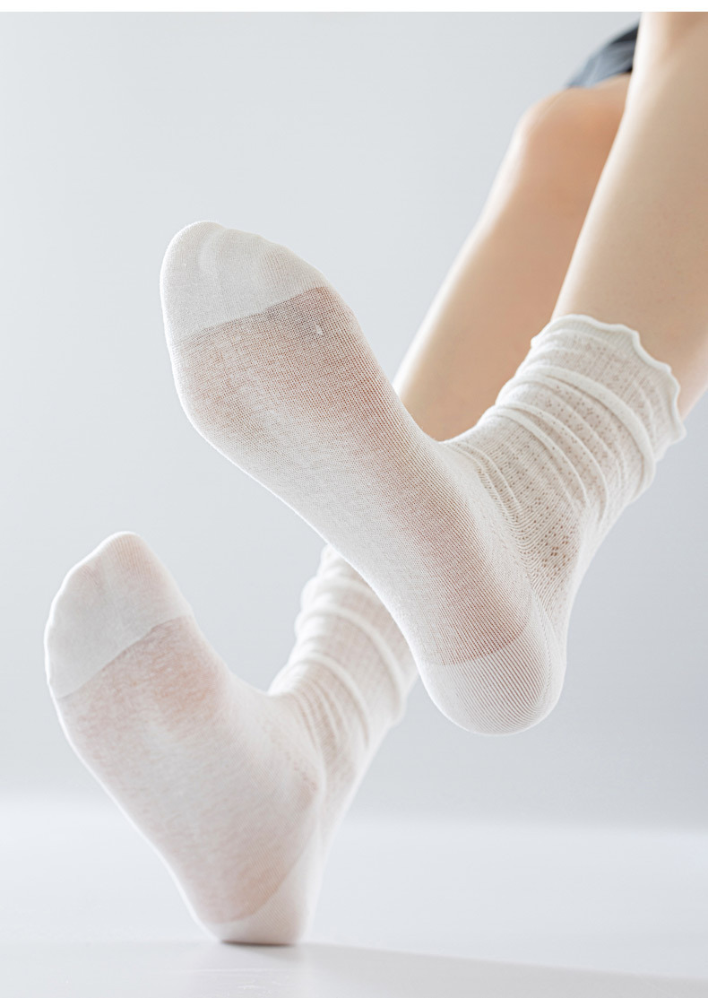 堆堆袜子女生夏季网眼透气轻薄无骨木耳边松口糖果色中筒简约棉袜详情15