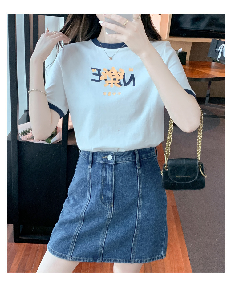 夏季纯棉正肩短袖t恤女装夏款2022年新款潮小个子时尚修身上衣服详情23