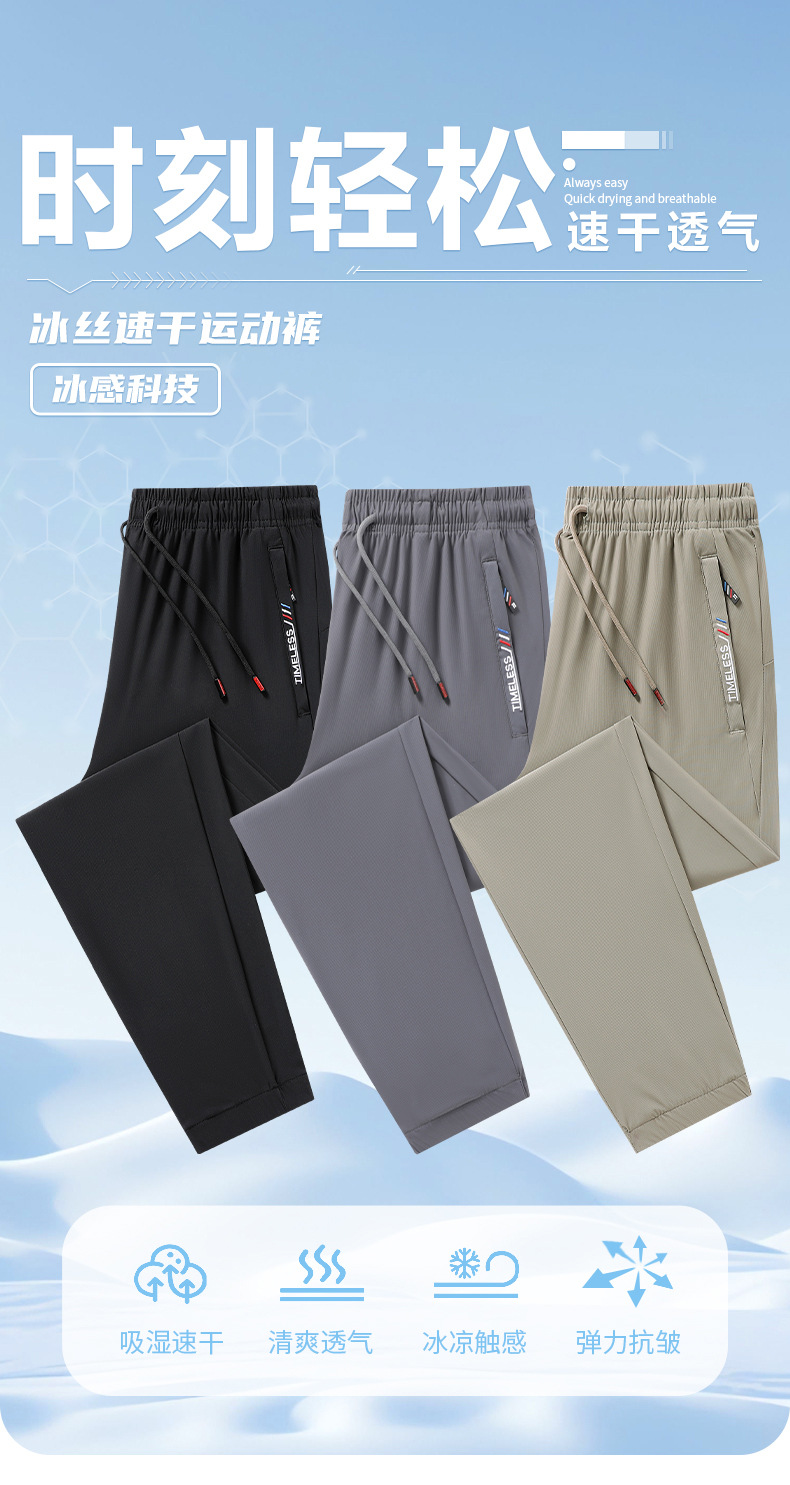 夏季冰丝裤男潮牌宽松九分裤薄款透气休闲裤户外防晒运动束脚卫裤详情5