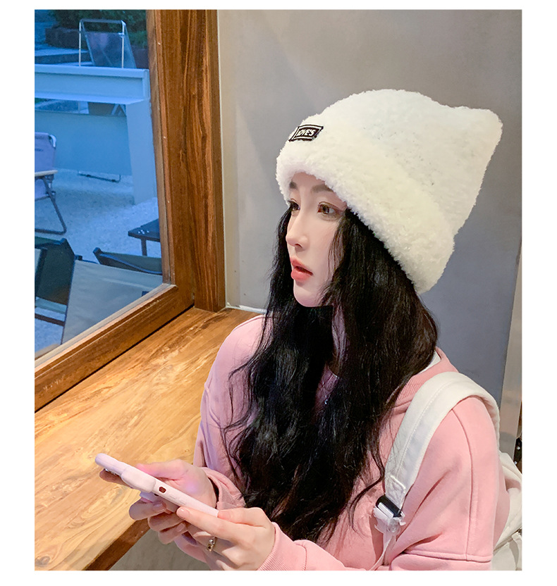 秋冬季新款女纯色毛绒保暖显脸小耳朵套头帽户外休闲学生冷帽子潮详情12