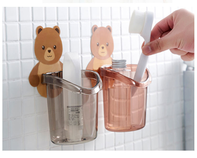 Little Bear Hug storage cup, bathroom wall-mounted storage rack without drilling, comb storage box, toothpaste and toothbrush storage rack pic 3